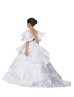 Beaded White Lace Satin Layered Flower Girl Dress